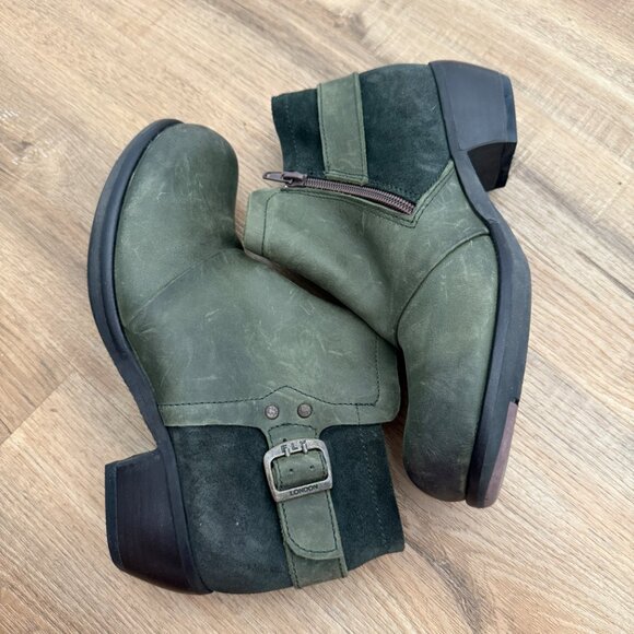 Fly London Mel Green Booties Leather Suede Buckle Detail Boho Earthy EU 37 - Picture 5 of 8
